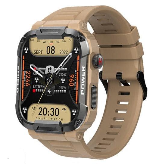 Rugged Military Smart Watch For Men | Compatible With Android And IOS | AI Voice | Bluetooth Call Smartwatch | Khaki